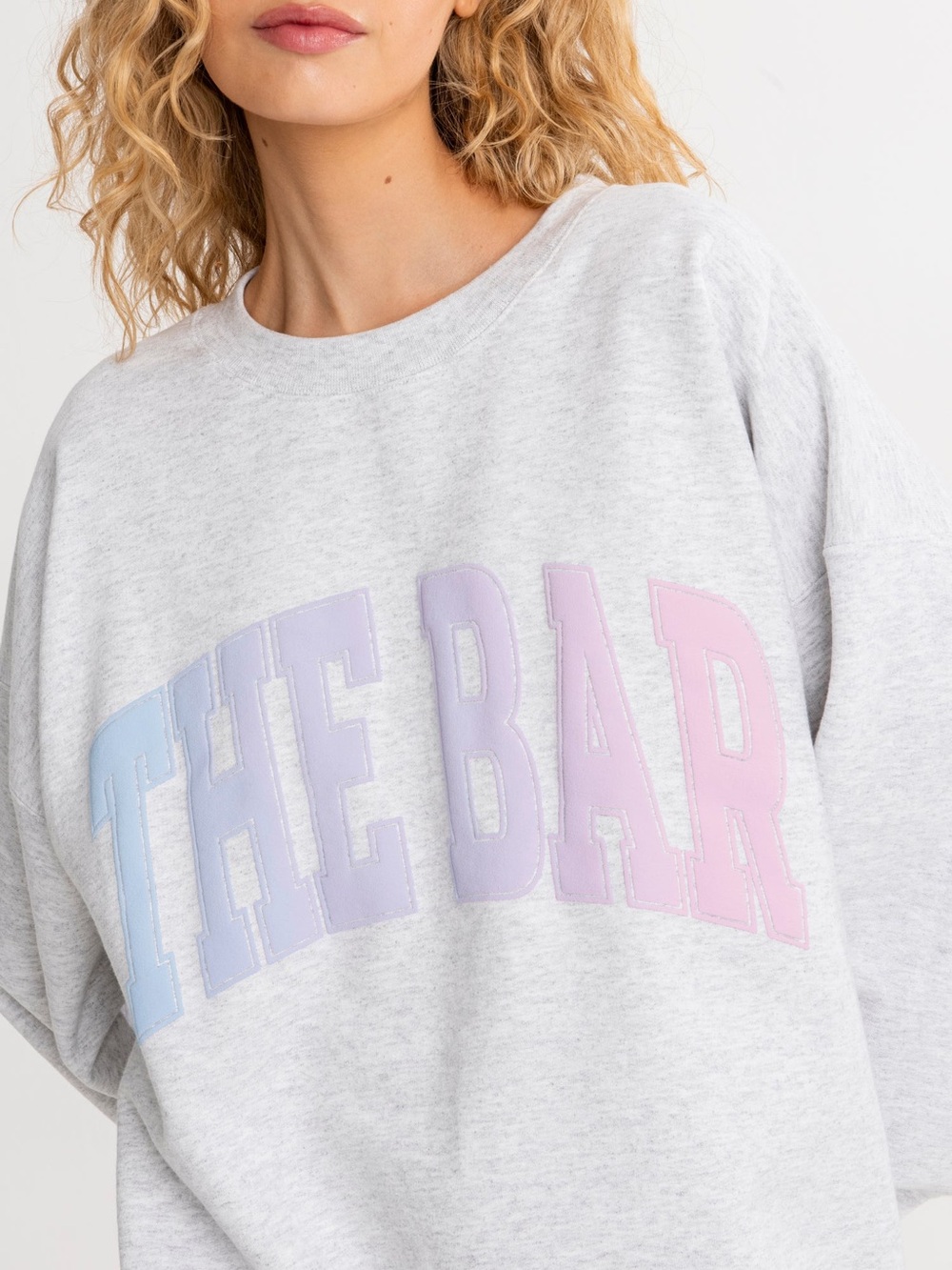 THE BAR | VARSITY SWEATSHIRT LT HEATHER GREY / LAVENDER GRAZE | Size: Large - Picture 2 of 4